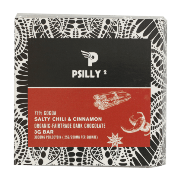 Psilly - Dark Chocolate Bar - Salty Chili & Cinnamon | Get Magic Mushrooms Canada