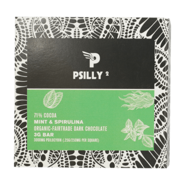 Psilly - Dark Chocolate Bar - Mint & Spirulina | Get Magic Mushrooms Canada